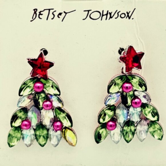Betsey Johnson Christmas Tree Star Crystal Earrings NWT - Picture 8 of 8